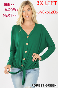 5997 4/4S Tie Front Button TOP in FOREST GREEN