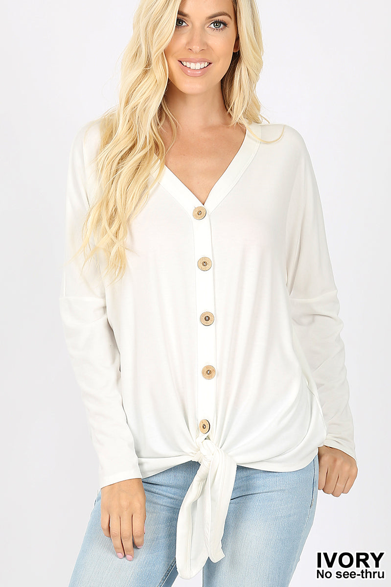 5998 4/4S Tie Front Button TOP in IVORY JV-N88B