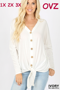 5998 4/4S Tie Front Button TOP in IVORY JV-N88B