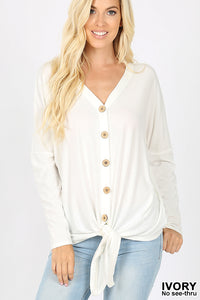 5998 4/4S Tie Front Button TOP in IVORY JV-N88B