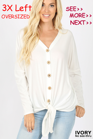 5998 4/4S Tie Front Button TOP in IVORY