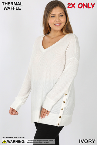 5999 4/4S V Neck Thermal Waffle w Snaps SWEATERS in IVORY