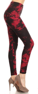 608 Burgundy & Black Tie Dye LEGGINGS