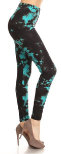 611 Teal and Black Tie Dye LEGGINGS