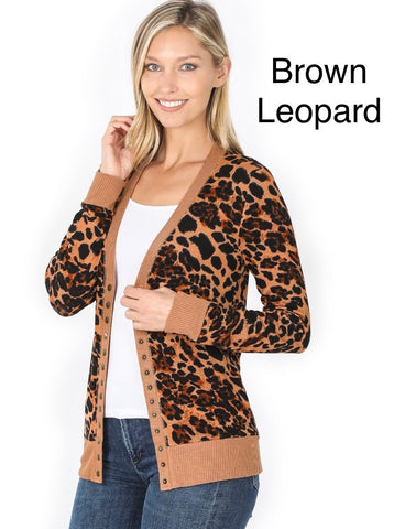 5960 4/4S Snap CARDIGAN in BROWN LEOPARD