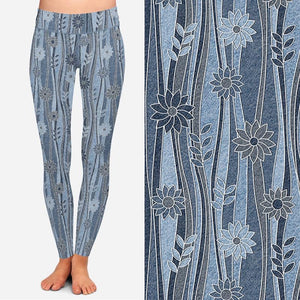 8017 Vertical Floral Blues DESIGNER LEGGINGS JV-BBOK