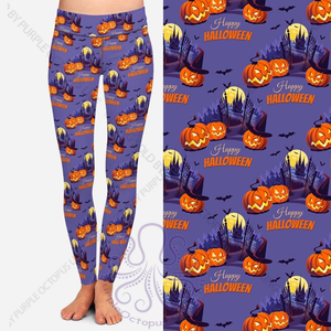 8042 Happy Halloween on Purple POD DESIGNER LEGGINGS JV1-J25B