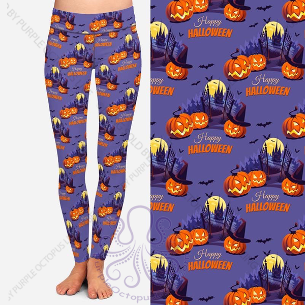 8042 Happy Halloween on Purple POD DESIGNER LEGGINGS JV1-J25B