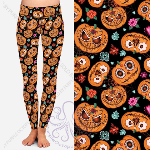 8046 Sugar Skull Pumpkins POD DESIGNER LEGGINGS JV1-C10C