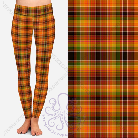 8051 Pumpkin Plaid #2 POD DESIGNER LEGGINGS JV1-B25B