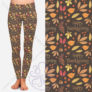 8057 Happy Thanksgiving Leaves w PKTS DESIGNER LEGGINGS JV-H35