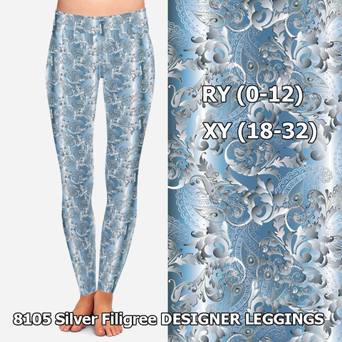8105 Silver Filigree DESIGNER LEGGINGS