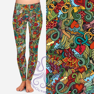 8112 Key To My Heart Collage POD DESIGNER LEGGINGS JV-A25C