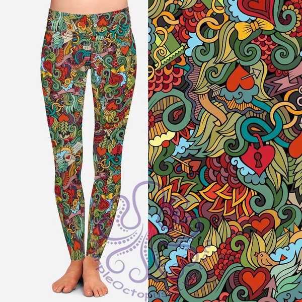 8112 Key To My Heart Collage POD DESIGNER LEGGINGS JV-A25C