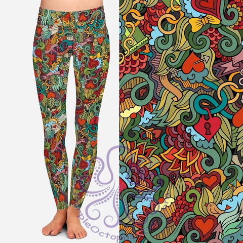8112 Key To My Heart Collage POD DESIGNER LEGGINGS JV-A25C