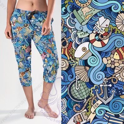 8198cj Nautical Collage POD CAPRI JOGGERS