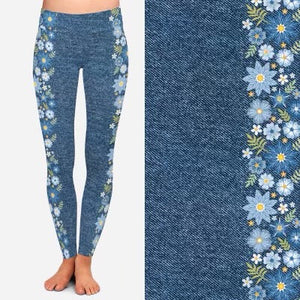 8248 Denim Look Wildflowers POD DESIGNER LEGGINGS JV-A4C