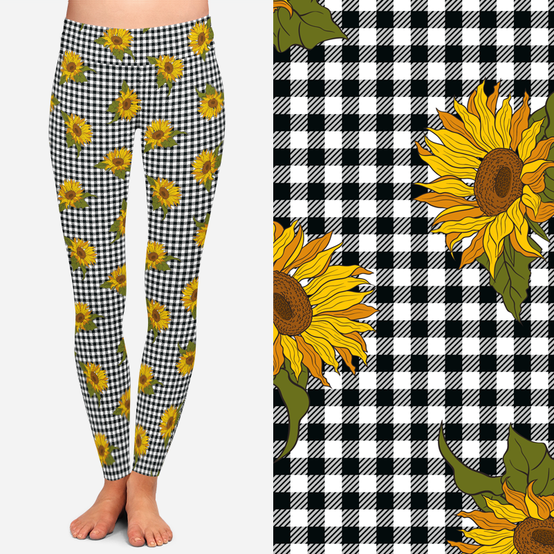 8254 Sunflowers On Plaid POD DESIGNER LEGGINGS JV-A49B