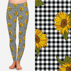 8254 Sunflowers On Plaid POD DESIGNER LEGGINGS JV-A49B