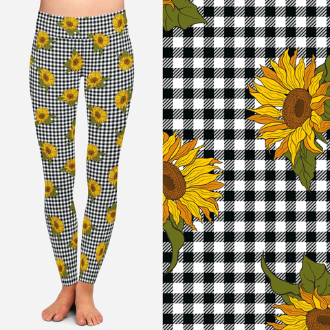 8254 Sunflowers On Plaid POD DESIGNER LEGGINGS JV-A49B
