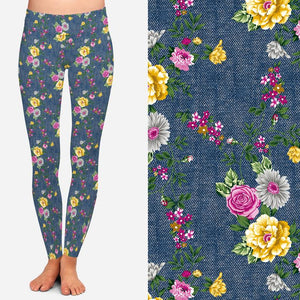 8289 Denim Look Bouquet POD DESIGNER LEGGINGS JV-E4C