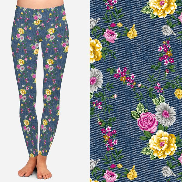 8289 Denim Look Bouquet POD DESIGNER LEGGINGS JV-E4C