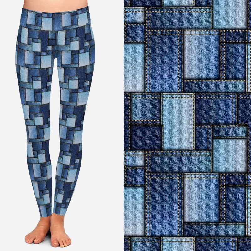 8290 Denim Look Patched POD DESIGNER LEGGINGS JV-K6C