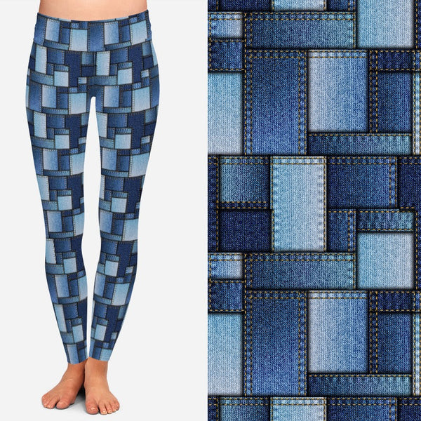 8290 Denim Look Patched POD DESIGNER LEGGINGS JV-K6C