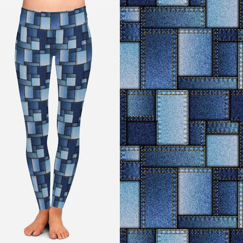 8290 Denim Look Patched POD DESIGNER LEGGINGS JV-K6C