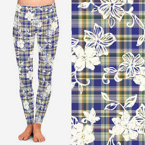 8308 Floral Etched Plaid POD DESIGNER LEGGINGS JV-I39C