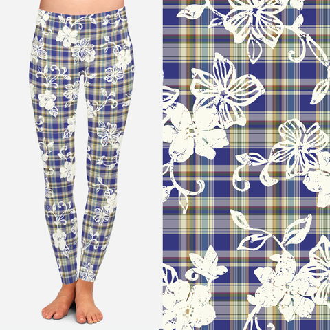 8308 Floral Etched Plaid POD DESIGNER LEGGINGS JV-I39C