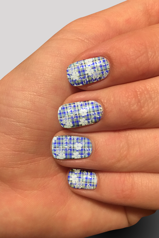 8308n Floral Etched Plaid CUSTOM PRINT NAIL STRIPS JV-Z99