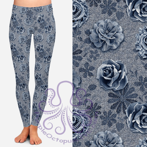 8321 Cindy's Denim Look Floral POD DESIGNER LEGGINGS