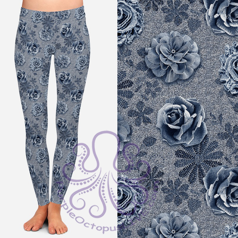 8321 Cindy's Denim Look Floral POD DESIGNER LEGGINGS