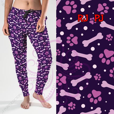 8328j Bev's Purple Paws & Bones POD DESIGNER JOGGERS