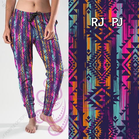 8337j Maria's Rainbow Aztec POD DESIGNER JOGGERS