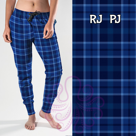 8347j Karen's Blue Tartan Plaid POD DESIGNER JOGGERS