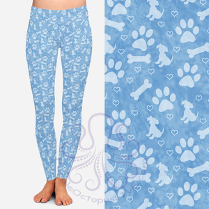 8350 Sarah's Blue Puppy Paws POD DESIGNER LEGGINGS