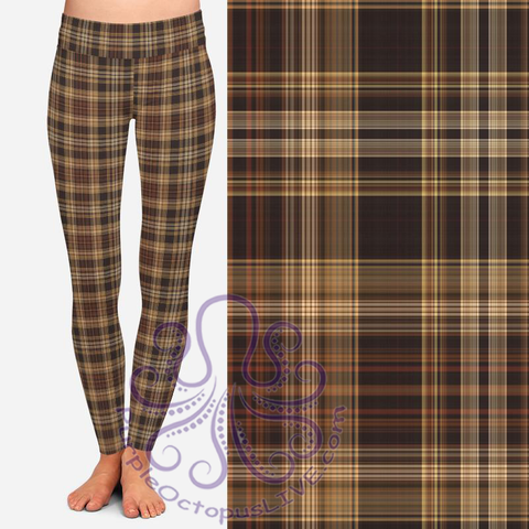 8352 Tammy's Brown Plaid POD DESIGNER LEGGINGS