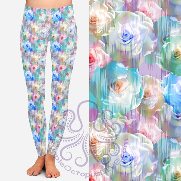 8356 Christie's Watercolor Roses POD DESIGNER LEGGINGS