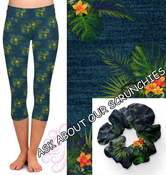 8380hs Denim Look Palm Sprigs POD HAIR SCRUNCHIE