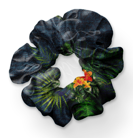 8380hs Denim Look Palm Sprigs POD HAIR SCRUNCHIE