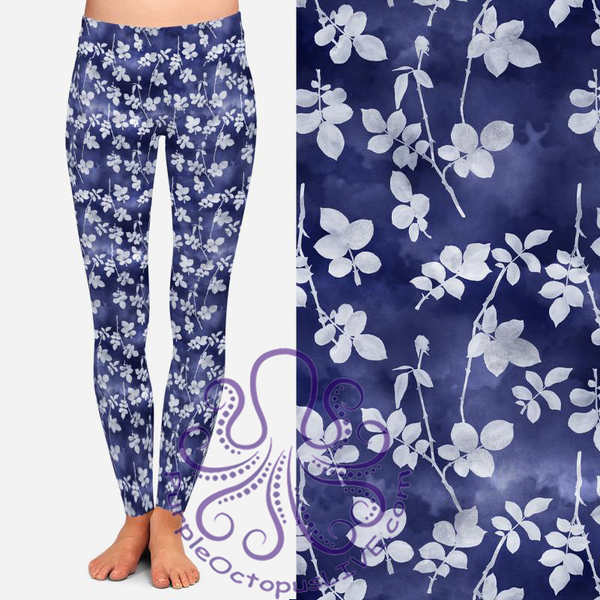 8390 Suzanne's Cloudy Blue Floral POD DESIGNER LEGGINGS JV-B4C