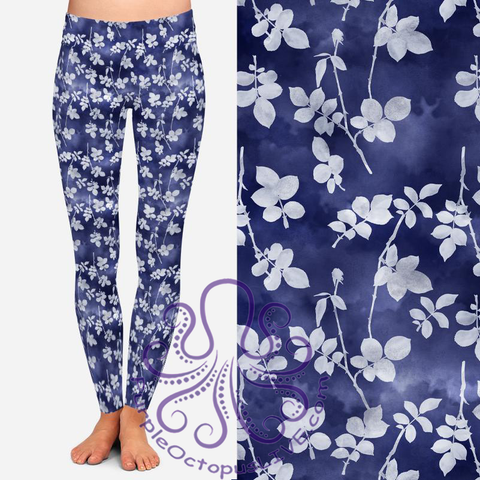 8390 Suzanne's Cloudy Blue Floral POD DESIGNER LEGGINGS JV-B4C