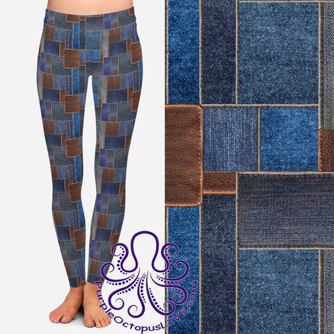 8392 Marie's DL & Leather Patchwork POD DESIGNER LEGGINGS JV-AA4C
