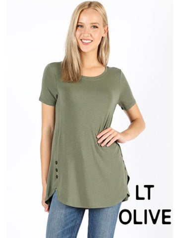4831 1/4S Dolphin Hem w/ Side Buttons TOP in LT OLIVE
