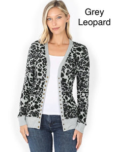 5961 4/4S Snap CARDIGAN in GREY LEOPARD