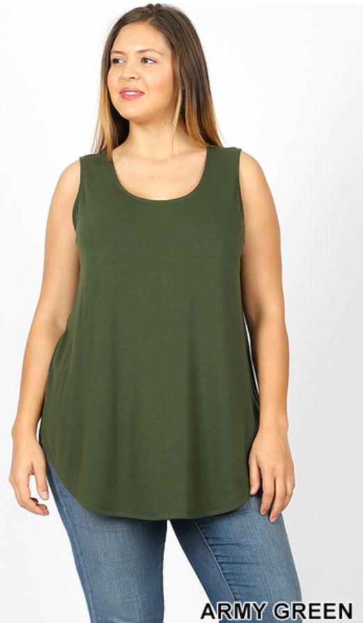 4911 0/0S Round Neck & Hem TOP in ARMY GREEN JV-M18T