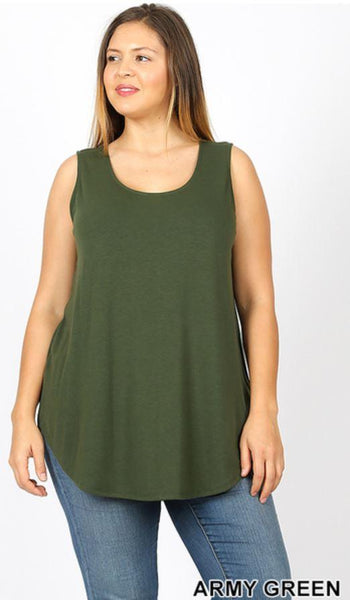 4911 0/0S Round Neck & Hem TOP in ARMY GREEN JV-M18T