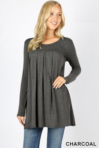 5774 4/4S R Neck Pleated TOP w PKTS in CHARCOAL JV-KO